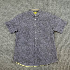 Descendant Of Thieves Shirt Mens Large Gray Short Sleeve Floral Casual Button Up